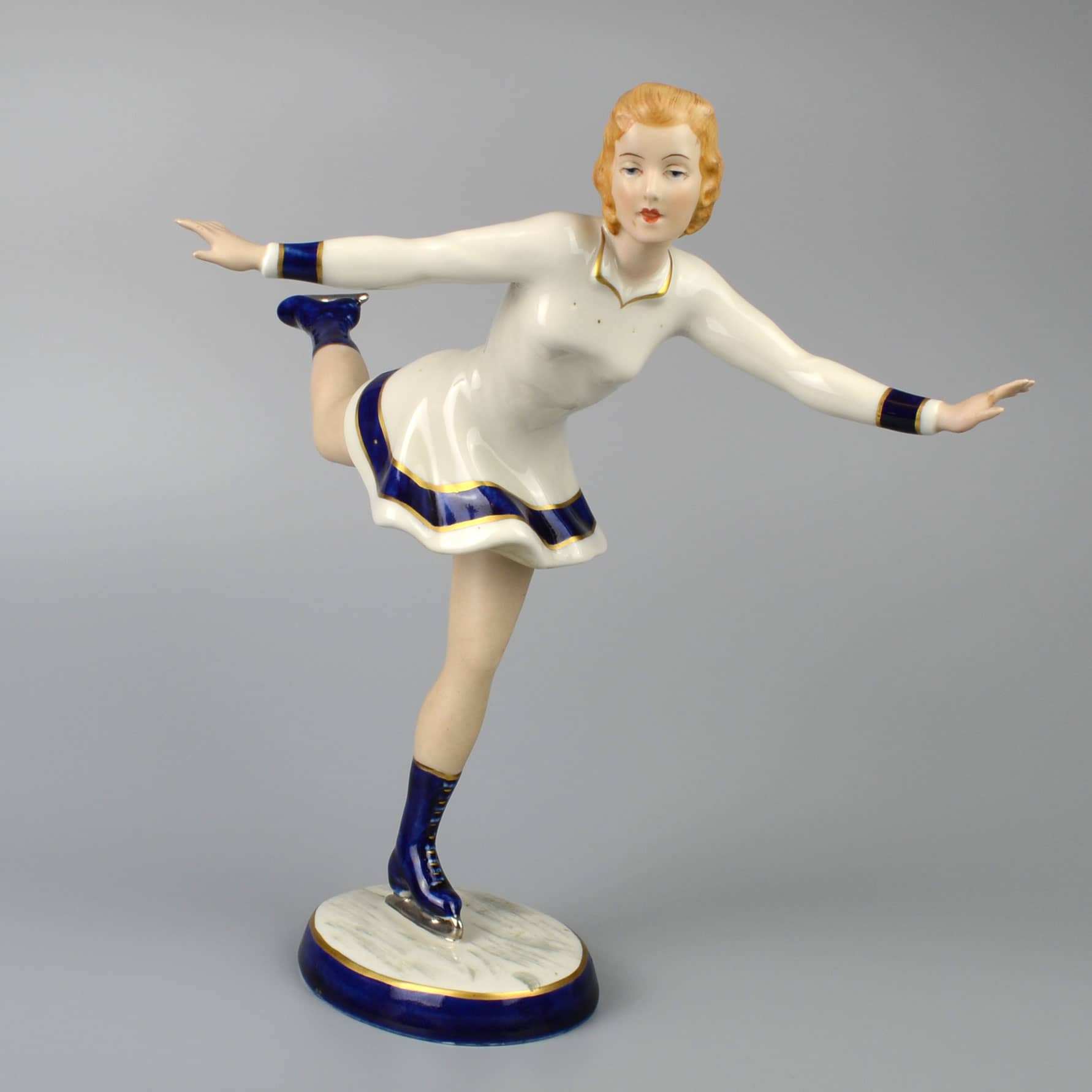 Large Art Deco Royal Dux Style Figurine Of A Figure Skater Retro Zen