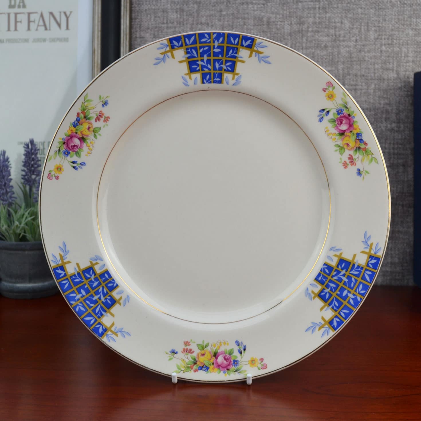 Royal Staffordshire Pottery Blue Floral Pattern Dinner Plate 25 cm Retro Zen